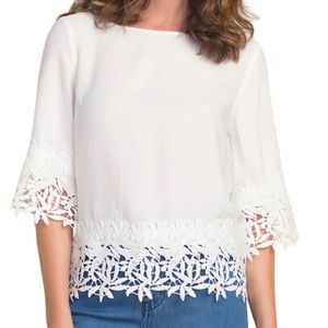 Joseph Ribkoff White 3/4 Sleeve Blouse with Crochet Trim 6